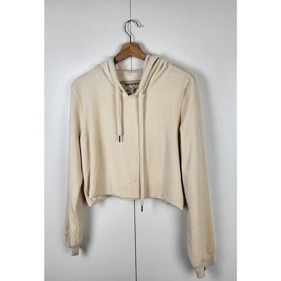 True Religion Velvet Cropped Pullover Sweatshirt Hoodie | Large - Picture 4 of 8